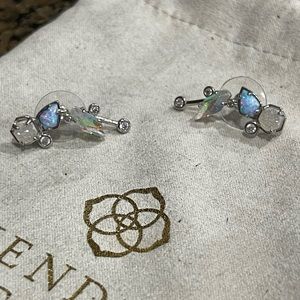 Kendra Scott Troian Drusy Ice Blue Opal Ear Climber Silver Earrings EUC